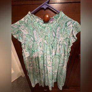 Crown & Ivy Mint Green Paisley Blouse